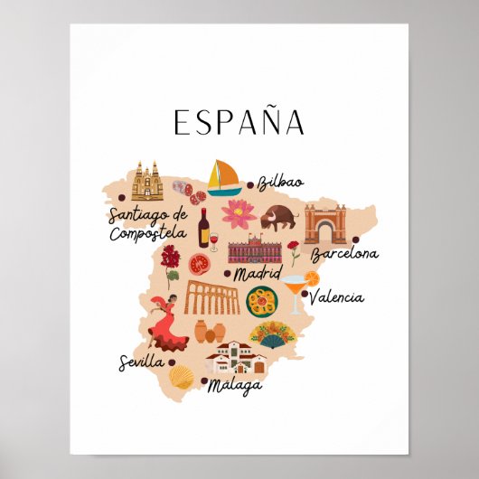 Spanje reis kaart poster (Voorkant)