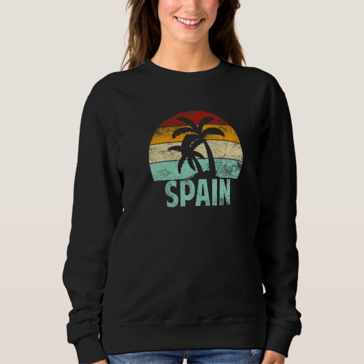 Spanje Retro Palm Tree Sunset Souvenir Vaca Trui (Voorkant)