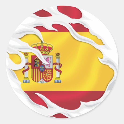 Spanje Ripped Flag Classic Round Sticker (Voorkant)