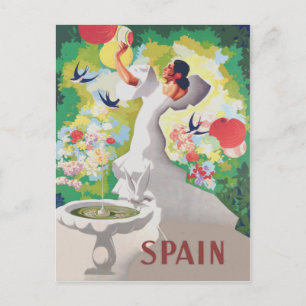 Spanje Senorita Birds Flowers Fiesta Garden Briefkaart