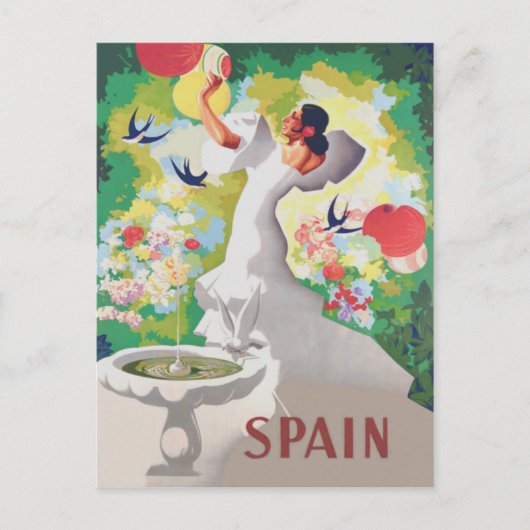 Spanje Senorita Birds Flowers Fiesta Garden Briefkaart (Voorkant)