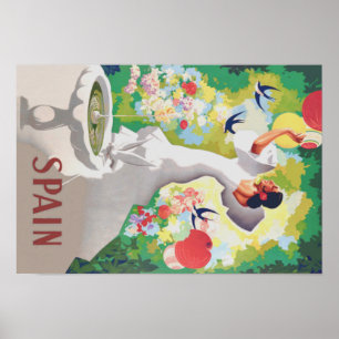 Spanje Senorita Birds Flowers Fiesta Garden Poster