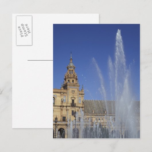 Spanje, Sevilla, Andalusië, fontein en  Briefkaart (Voorkant / Achterkant)