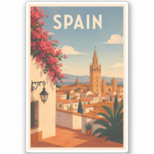Spanje Sevilla Illustratie Reis Kunst Vintage Sticker