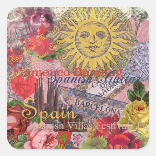 Spanje Sunshine Spaanse Reiskunst Vierkante Sticker (Voorkant)