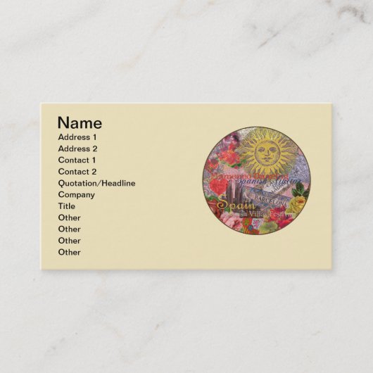 Spanje Sunshine Spaanse Reiskunst Visitekaartje (Voorkant)