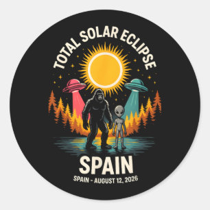 Spanje Totale Zonsverduistering 2026 Bigfoot Alien Ronde Sticker