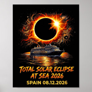 Spanje Totale Zonsverduistering 2026 Op Zee Cruise Poster