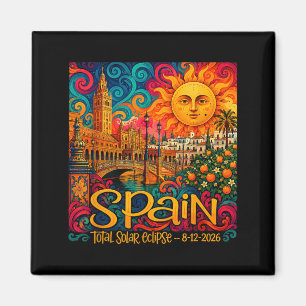 Spanje Totale Zonsverduistering 2026 Retro Paisley Magneet