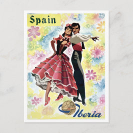 Spanje, traditioneel dansend paar, vintage reis briefkaart