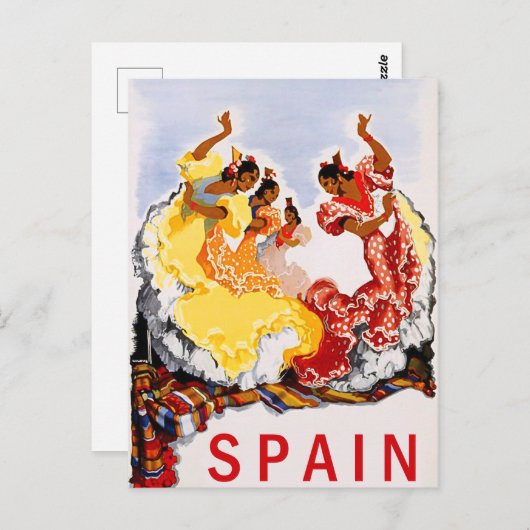 Spanje, traditionele dans, vrouw, oud reizen briefkaart (Voorkant / Achterkant)