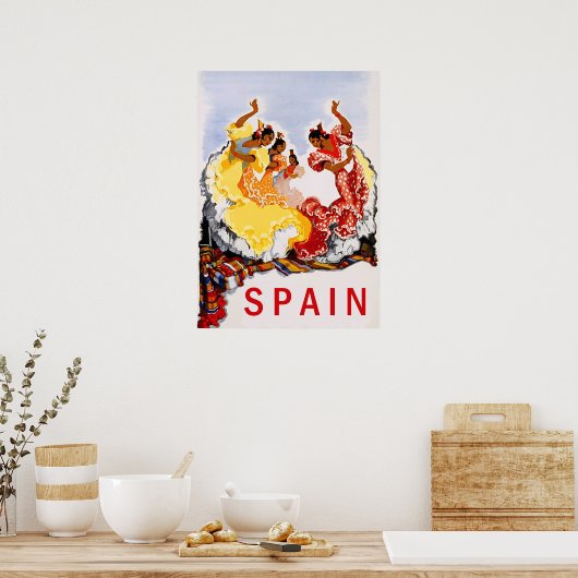 Spanje, traditionele dans, vrouw, oud reizen poster (Keuken)