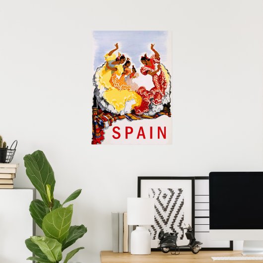 Spanje, traditionele dans, vrouw, oud reizen poster (Thuiskantoor)