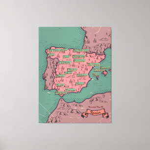 Spanje Vintage oude kaart Canvas Afdruk