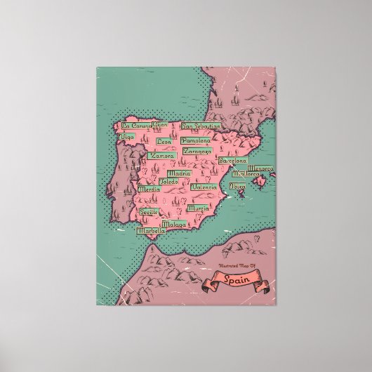 Spanje Vintage oude kaart Canvas Afdruk (Voorkant)