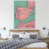 Spanje Vintage oude kaart Canvas Afdruk (Insitu (Slaapkamer))