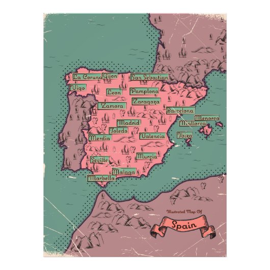 Spanje Vintage oude kaart Foto Afdruk (Voorkant)