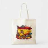 Spanje Vlag met Beroemde Bezienswaardigheden Canva Tote Bag (Voorkant)