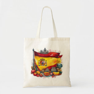 Spanje Vlag met Beroemde Bezienswaardigheden Canva Tote Bag