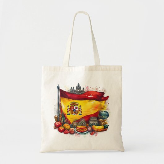 Spanje Vlag met Beroemde Bezienswaardigheden Canva Tote Bag (Voorkant)