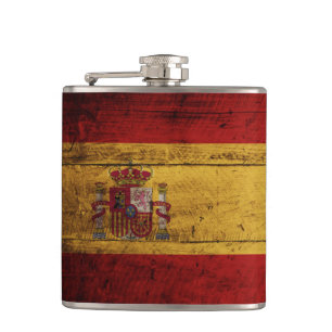 Spanje vlag op oude houten graan heupfles