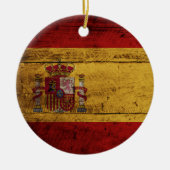 Spanje vlag op oude houten graan keramisch ornament (Voorkant)