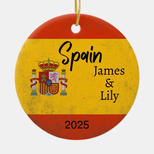 Spanje Vlag Ornament, gepersonaliseerd Spanje Keramisch Ornament (Voorkant)