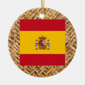 Spanje vlag over textielstof keramisch ornament (Voorkant)