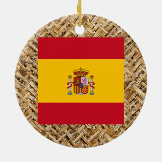 Spanje vlag over textielstof keramisch ornament (Achterkant)