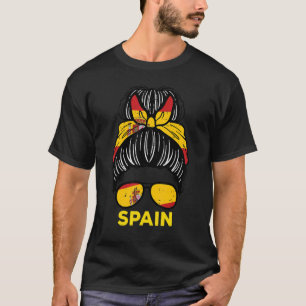 Spanje vlag Spaans meisje Hairbun Football Voetbal T-shirt
