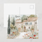 Spanje  Waterverf Spaans Villa Reizen Briefkaart (Voorkant / Achterkant)