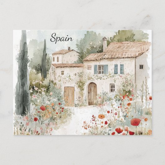 Spanje  Waterverf Spaans Villa Reizen Briefkaart (Voorkant)