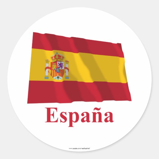 Spanje Waving Flag met naam in het Spaans Ronde Sticker (Voorkant)
