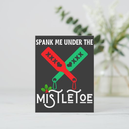 Spank me onder de maretak kerst trui briefkaart (Staand voorkant)