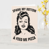 SPANK MIJN BOTTOM EN VOER ME PIZZA RETRO HUUSEWIFE KAART (Gele Bloem)