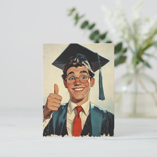 Spannend Afstuderen het geven van een duim-up Briefkaart (Staand voorkant)