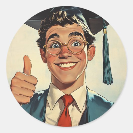 Spannend Afstuderen het geven van een duim-up Ronde Sticker (Voorkant)