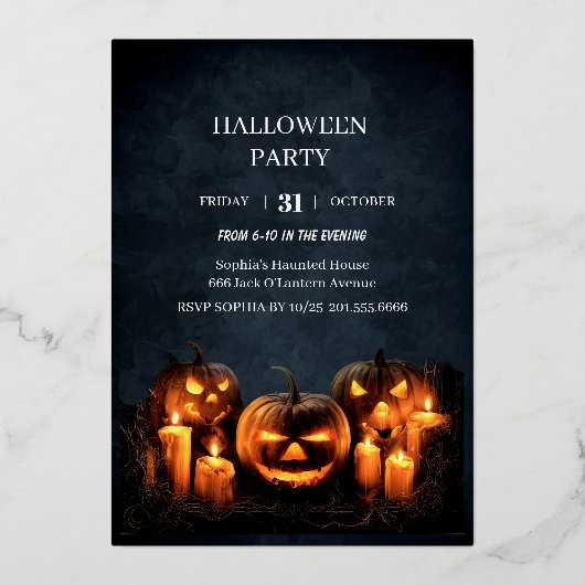 Spannend Halloween-feest Folie Uitnodiging (Achterkant)