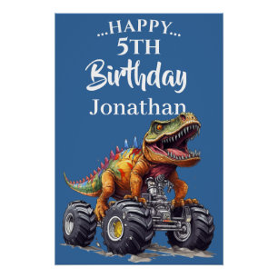Spannende Blue Dinosaur T-Rex Monster Truck Theme Perfect Poster