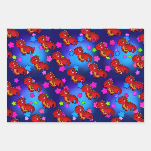 Spannende dinosaurus met regenboogsterren inpakpapier vel (Voorkant)