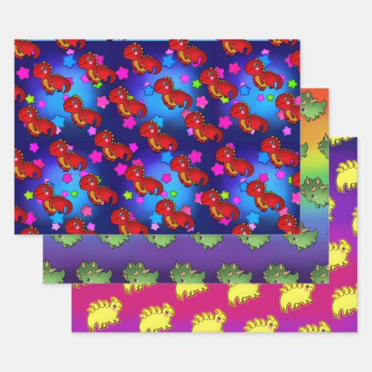 Spannende dinosaurus met regenboogsterren inpakpapier vel (Set)