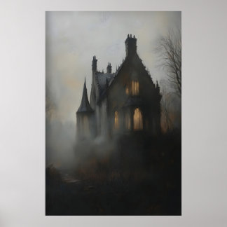 Spannende gotische landhuis kunst afdrukbaar donke poster