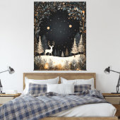 Spannende kerstbomen, herten en bladeren canvas afdruk (Insitu (Slaapkamer))