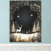Spannende kerstbomen, herten en bladeren canvas afdruk (Insitu (Houten vloer))