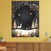 Spannende kerstbomen, herten en bladeren canvas afdruk (Insitu (Woonkamer))