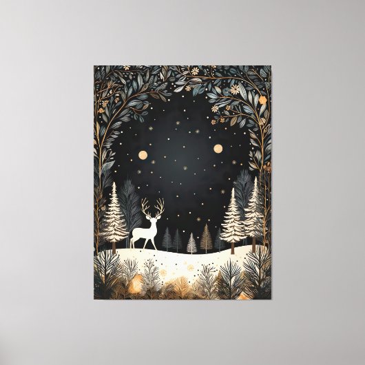 Spannende kerstbomen, herten en bladeren canvas afdruk (Voorkant)