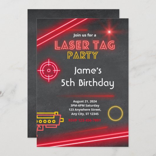 Spannende Laser Label verjaardagsuitnodiging Kaart (Voorkant / Achterkant)