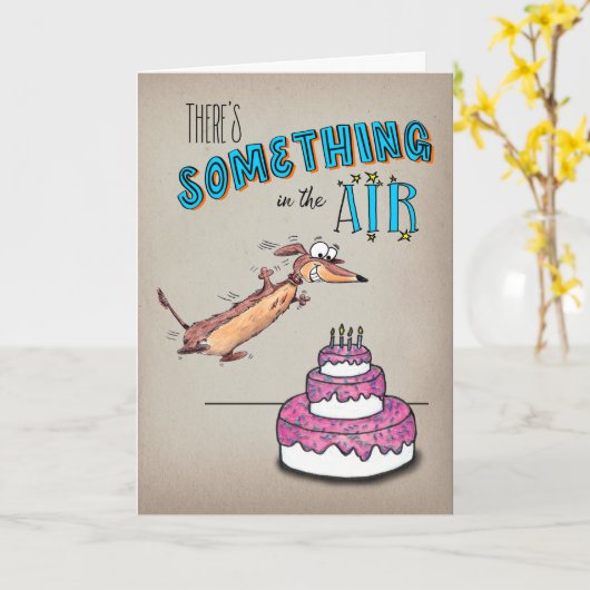 Spannende Leaping teckel verjaardag Kaart (Gele Bloem)