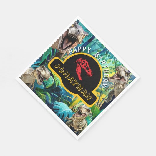 Spannende opwinding voor prehistorische verjaardag servet (Hoek)