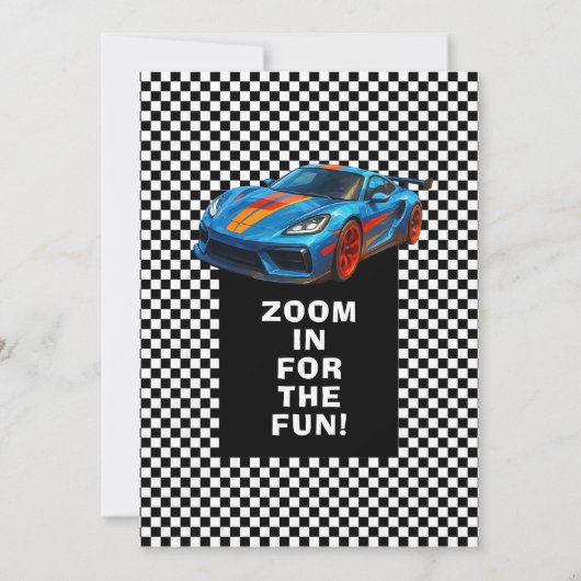 Spannende race auto verjaardagsfeestje kaart (Achterkant)